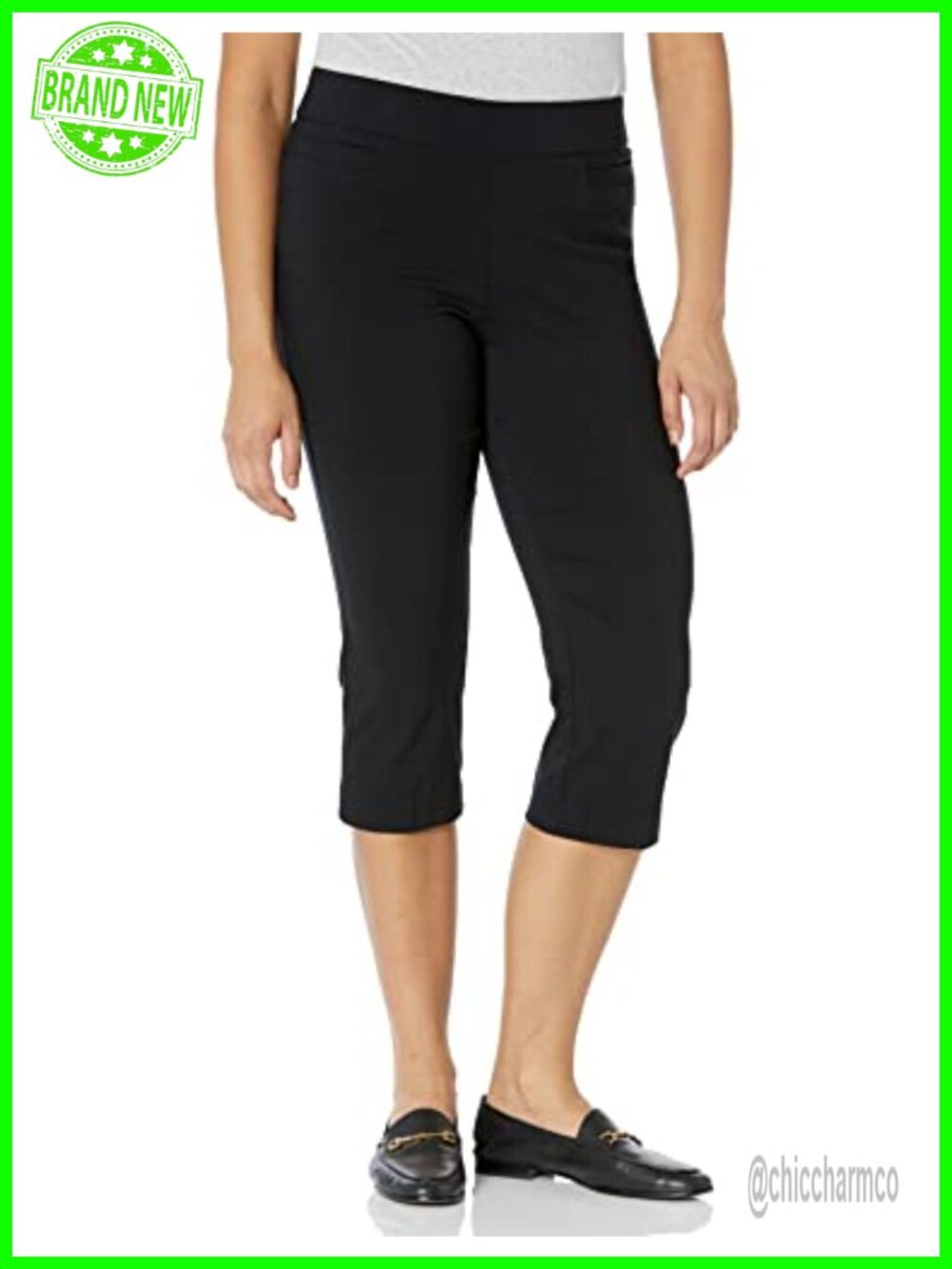 Pull-on stretch straight leg capri pants with pockets